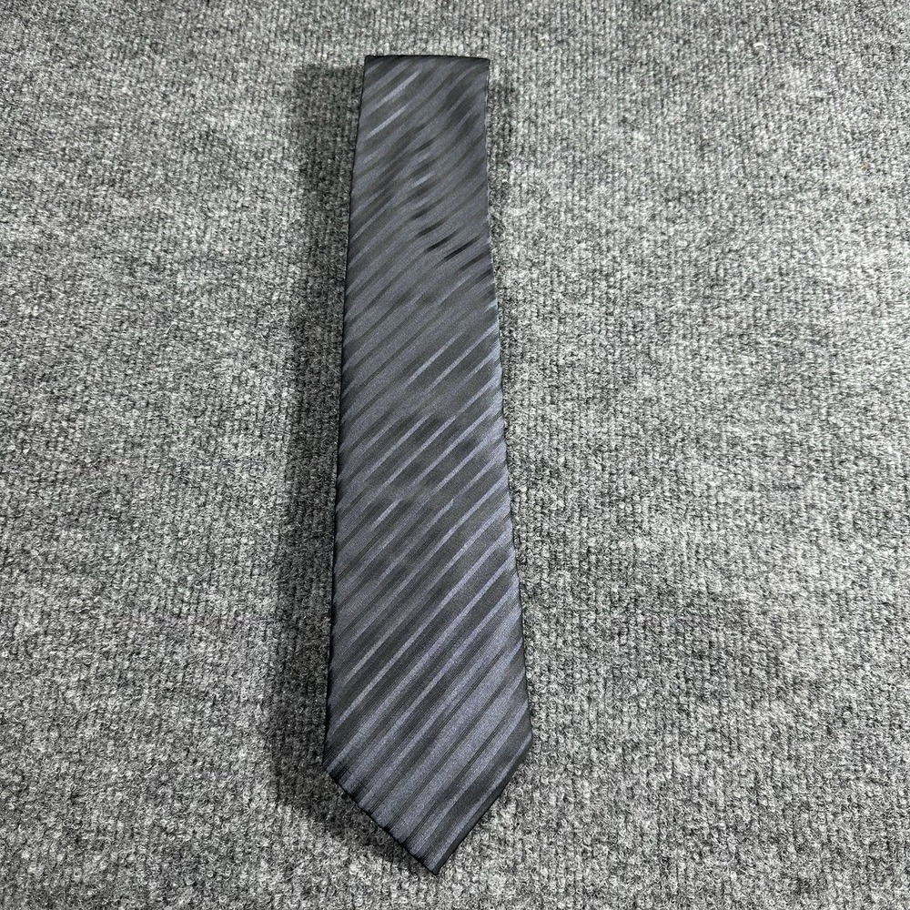 Bergamo New York Mens Charcoal Grey Silver Diagonal Stripe‎ Hand Made Necktie